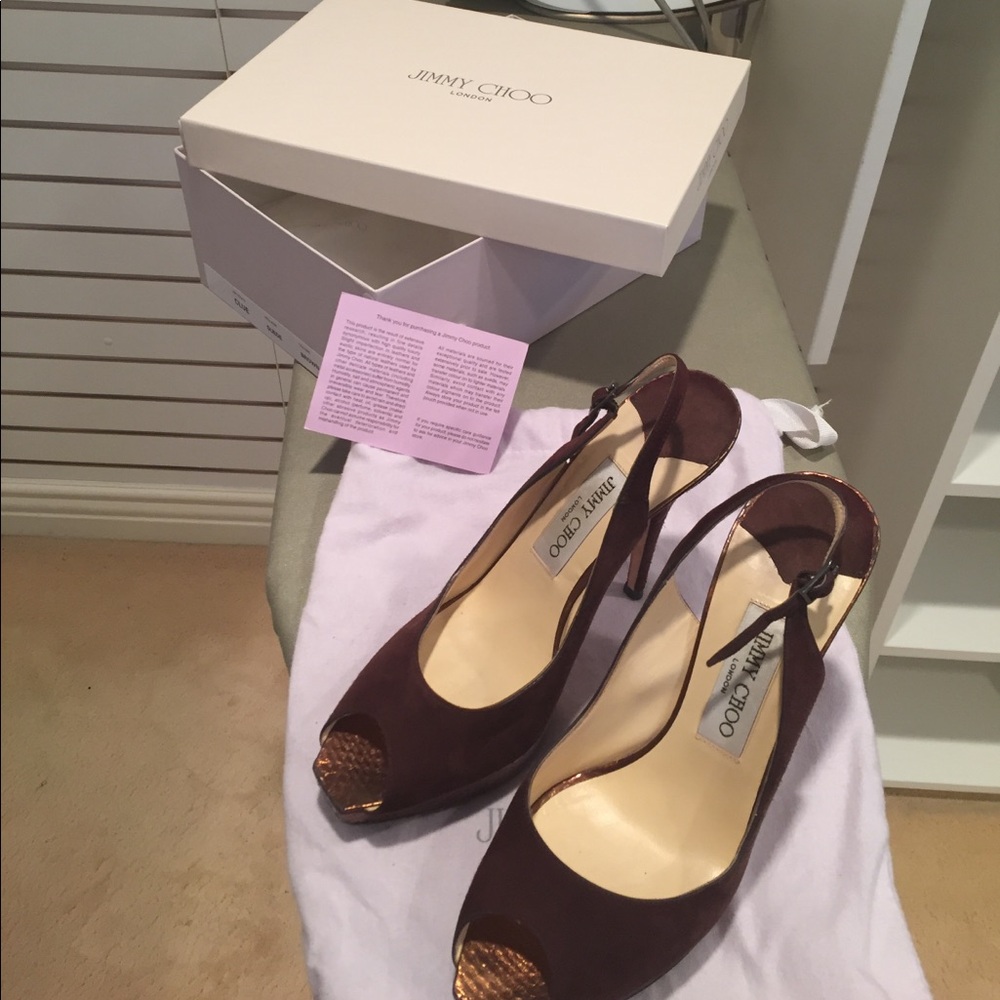 Authentic Jimmy Choo Suede Leather Trim Slingback Sandals - Picture 6 of 8